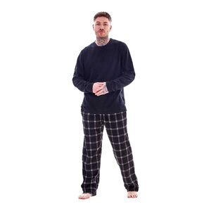 Keanu Mens Checked Microfleece Long Pyjama Set / Black